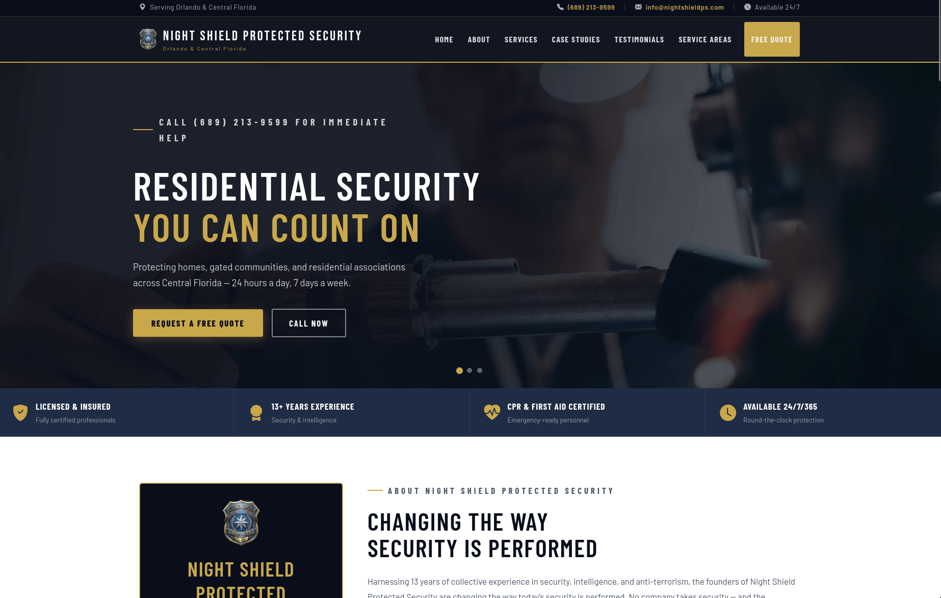 NightShield Protected Security website — custom web design by Nine By Six