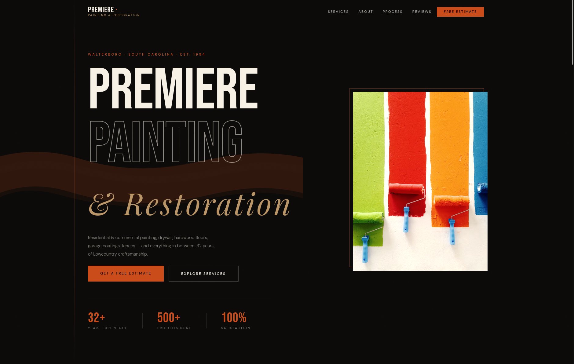 Premiere Painting website, custom web design by Nine By Six