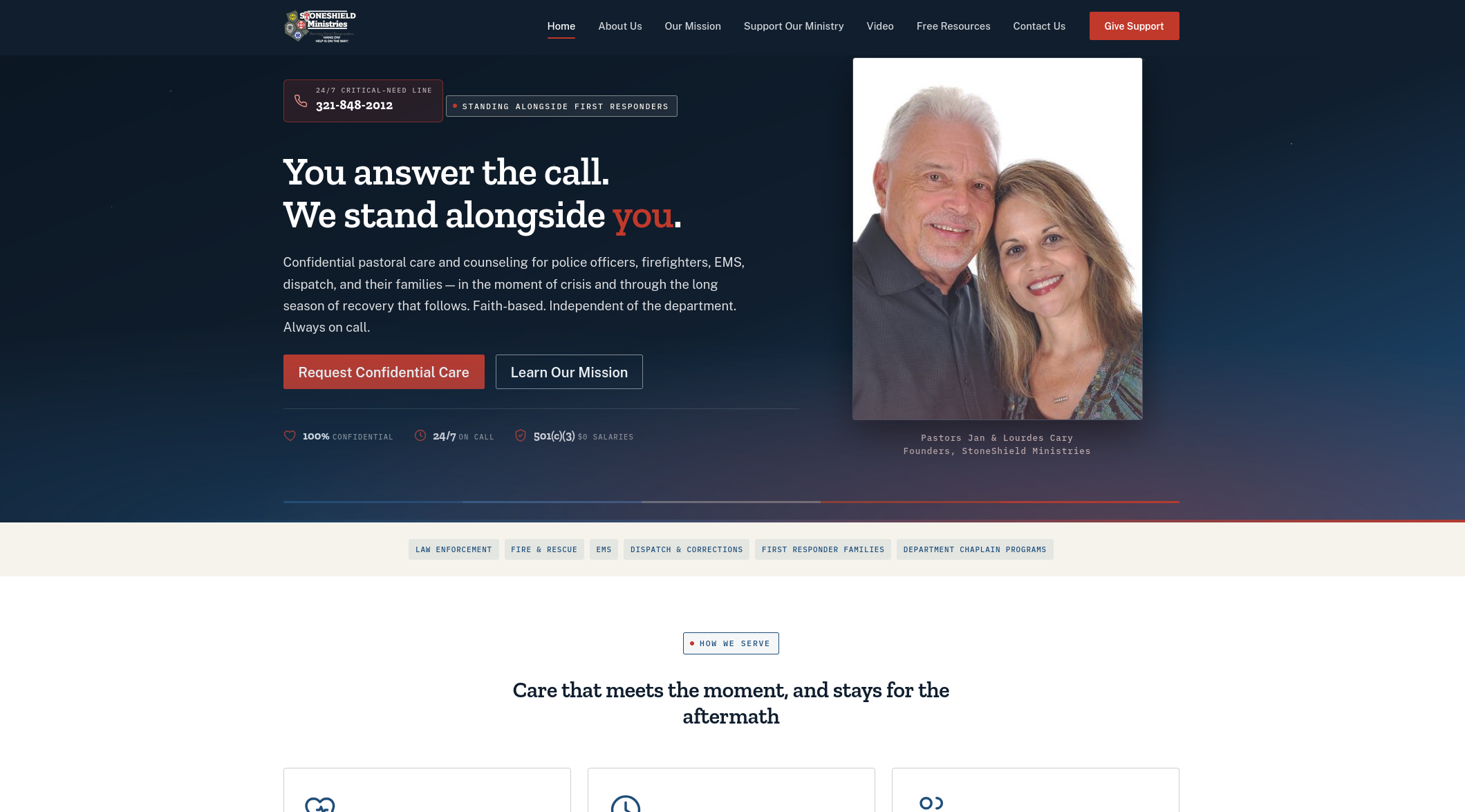 StoneShield Ministries website, custom web design by Nine By Six